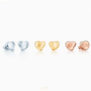 Hot sell Birthday Christmas GiftBlue box TF Classic designer tiff earring top Fashion sterling silver goldplated heartshaped earrings Love Commuting Live Goods