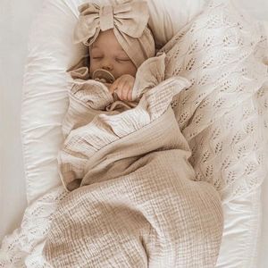 Blankets 120x120CM Ruffle Baby Blanket Muslin Swaddle Wrap Cotton Gauze Burp Cloth Nursing Towel Shower Gift Infant Bedding Throw