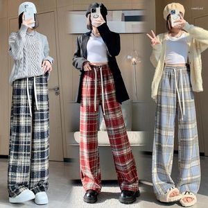 Women's Pants Winter High Waist Woolen Plaid Casual Straight Mop And Slim Wide-leg Gothic