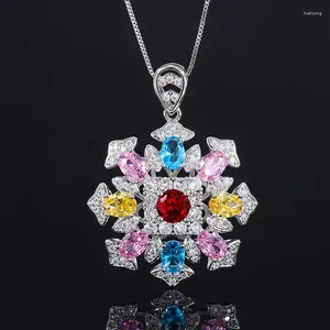 Hänge halsband färgglada kristall snöflinga rosa halsband retro lyx charm jungfru flickor smycken dansklänning tillbehör estetisk gåva