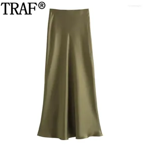 Юбки 2023, атласная юбка с высокой талией, длинная для женщин, осенняя элегантная социальная женская мода, винтажная женская миди