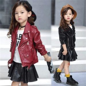 2024 Spring and Autumn New Children's Clothing Girls PU Leather Coat Short Belt Buckle Solid Color Girls Leather jacket