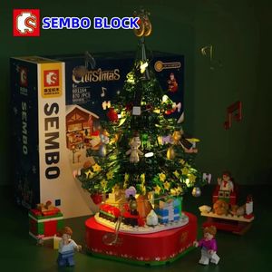 Christmas Toy Supplies SEMBO Christmas Gift Party Music Box Building Blocks Kawaii Indoor Luminous Christmas Tree Ornaments Children's Toy Figures 231129