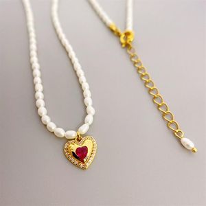 Heart Charm Pendant Necklace Little Pearls Chain Seed Beads Necklaces2377