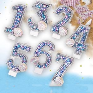 Cake Tools Mermaid Ocean Party Glitte Number Handmade Cake Candle Topper Pearl Shell Sweet 18 Birthday Wedding CupCake Baking Supplie Decor 231130