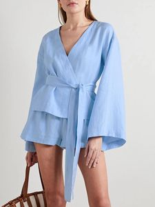 Kvinnors sömnkläder Marthaqiqi Fashion Kvinnliga kostymer Sexig V-ringning Nattkläder Långärmning Pyjamas Lace Nightgowns Casual Ladies Home Clothes