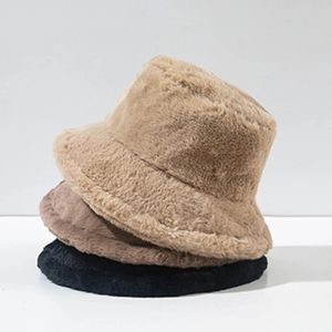 Breda randen hattar hink mjuk vinter plysch varm hatt för kvinnor flicka fast färg FORDABLE PANAMA CAP Outdoor Windproof Tour Basin 231130