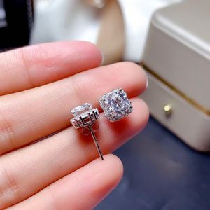 Kolczyki stadnonowe Square 2CT Diamond kolczyki Real 925 Srebrna biżuteria MOISSANITE WESPAMNIKA W WEWNĄ DLA KOBIETY MEN2027