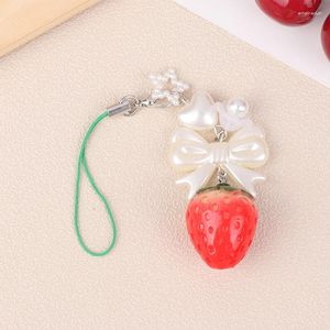 Schlüsselanhänger 1 STÜCK Süße Frucht Kawaii Harz Anhänger Handykette Rosa Erdbeere Herz Bogen Schlüssel Anime Schlüsselbund Niedlich