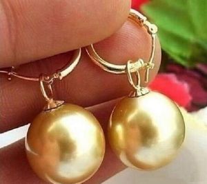 Lovers Women Good äkta enorma 1314mm Golden South Sea Shell Pearl Earring äkta naturligt sötvatten 925 Silver9835751
