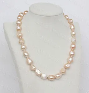 Łańcuchy JQHS Naturalne wielokąta 43 cm 13 mm barokowy Naszyjnik Pink Pearls 18kgp Clape C1226 Biżuteria