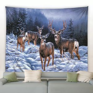 Tapeçarias Elk na floresta de inverno Tapeçaria Animal selvagem Veado Tapeçarias de Natal Pendurado na parede Home Art Decor Cobertor para quarto sala de estar 231201