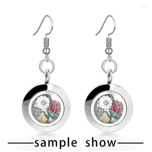 Baumelnde Ohrringe 1 Paar schwimmende Charms Medaillon Edelstahl für Schmuckherstellung Frauen Eardrop Glas Living Memory Nr