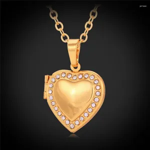 Pendant Necklaces Kpop Po Locket Necklace Heart Austrian Rhinestone Gold Color Fashion Jewelry For Women/Men Accessories Brand P609