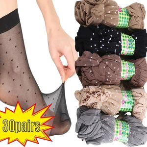 Kadın SOCKS 30 FAYLAR SİYAH NOKTA TÜNÜMLÜ ULTRA İLİ ELEKTİK Kristal İpek Naylon Moda Bayanlar Yaz Kısa Ayak Bileği