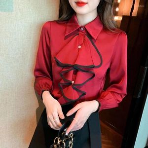 Women's Blouses Fashion Lapel Spliced Button Ruffles Chiffon Shirt Clothing 2023 Autumn Winter Casual Tops Office Lady Blouse