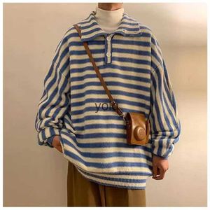 メンズセーター2023冬のファッショナブルウールセーターIEND LAPEL COLLAR KNITTINITING STRIPED PRINTER PULLOVER BLA/BLUE COLOR COATSYOLQ