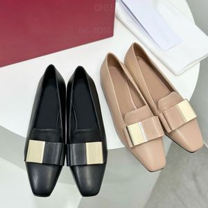 Leather square toe Metal buckle loafers women's Flat dress shoes Luxury designer shoes Factory footwear Walking Office shoes With box