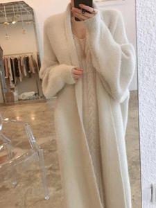 Kadın Örgüler 2023 Kış Koreli Katı Uzun Katlar Kadın Günlük Örgü Haldigan Ceket Tatlı Kabarık Kollu Sweater Sıcak Moda Şık