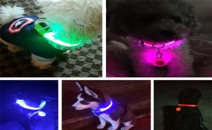 USB -kabel LED Nylon Dog Collar Dog Cat Harness blinkar Light Up Night Safety Pet Collar Multi Color XSXL Size Christmas Accessor2741217