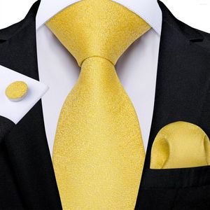 Yay bağları Lüks Sarı Katı İpek Erkekler için 8cm genişliğinde Düğün Partisi Kravat Cep Kare Kufflinks Business With Aksesuarlar Hediye
