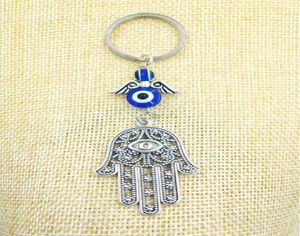 Mode smycken blå ond öga lyckliga fatima hamsa hand turkiska onda ögon charm skyddhängare kristaller bil feng shui nyckelchain11371740