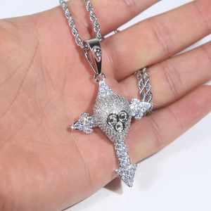 New Designer Cross Skull Charm Pendant Necklace with Rope Chain Hip Hop Women Full Paved 5A Cubic Zirconia Christ Men Gift Jewelry