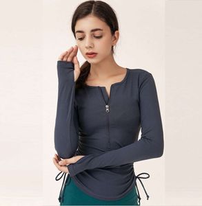 LL New Style Zipper Long Sleeve Yoga Derts Sports Quick Dry Fit Running Thumb Holes Top Top Women Workout Gym Complyse Sports Litness