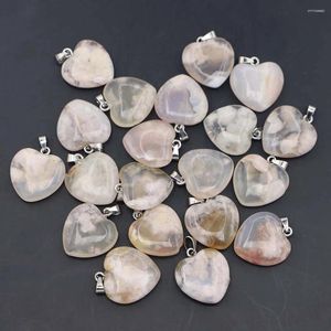 Colares de pingente de pedra natural em pó cristal pêssego coração pingentes único buraco gem amor diy jóias acessórios 20 pçs/lote