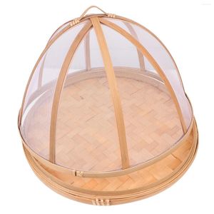 Conjuntos de louças Mosquito Capa Tecido Cesta de Armazenamento Tampa Redonda Cozinha Decorar Prato Ferramenta Bambu Tecelagem Personalizável Capas de Silicone