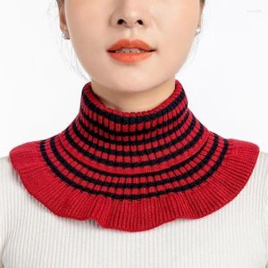 Scarves Korean Solid Color Stripe Knit Wool Neck Protector Warm Scarf Women's Winter Fake Collar Pullover Elastic Guard Scarve T52