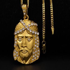 Nya 14K guldpläterade män kvinnor Hip Hop Water Diamonds Jesus Porträtt Pendant Juses Pendant248U