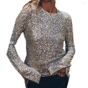 Bluzki damskie błyszczące cekiny dla kobiet Bluzka seksowna bez pleców klub imprezy z długim rękawem Lady Pullover Top Performance T-shirt