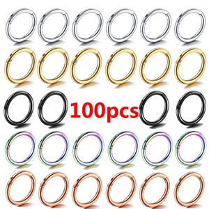 Nose Rings Studs 50/100Pcs Stainless Steel Septum Nose Piercing Hinged Segment Hoop Ring for Women Ear Helix Earring Piercing Body Jewelry 231201