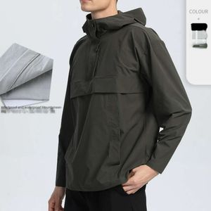 lu lu jacket align yoga yoga long -sleeve shird spring Summer summer Outdoor Sports Climbing Windproof and Warm Nylon Coat Mens Hooded Elastic Fitness on Long Sleeve Jo