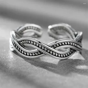 Cluster Rings Exquisite Retro Ring 925 Sterling Silver Men Jewelry Open Size Vintage Interlock Cross Pattern Male Finger Accessories