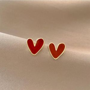 Stud LoveLink Sweet Red Enamel Heart Earrings Delicate Gold Color Trendy For Women Girls Party Jewelry Gift2370