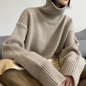 Женские свитера 2023, осень-зима, толстый кашемировый свитер, женский пуловер с высоким воротом, теплая свободная вязаная базовая куртка, топы N138