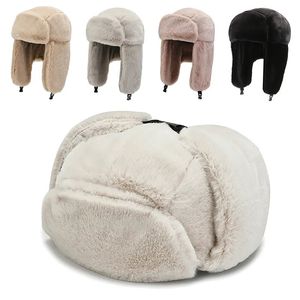 Trapper Hats Winter Cycling Ski Hat Warm Earmuffs Thicken Plush Earflapped Hat For Men and Women Faux Fur Windproof Cap Russian Bomber Hat 231201