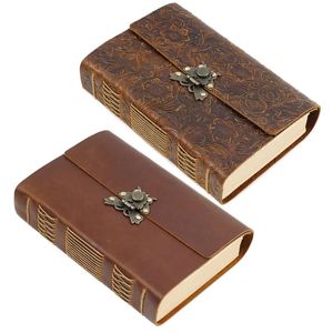 Notepads Exquisite Retro Leather Notepad Notebook Antique Leather Handmade Leather Bound Sketchbook Embossed Floral Dropship 231201