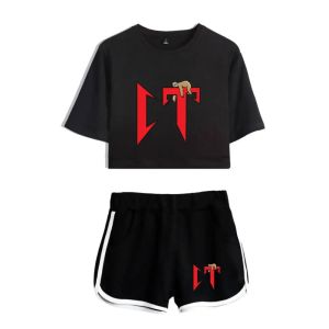 Rapper Natanael Cano Corridos Tumbados Summer Women's Sets Crop Top Shorts Two Piece Outfits Casual Ladies Tracksuit Sportwear