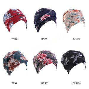 Nya kvinnor topp knut bandana turban slips bonnet blomma tryckt huvud wrap stretch lång hår halsduk bandanas mössa india muslimska huvudbonader