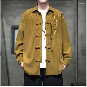 Men's Jackets Spring Autumn Chinese Style Stand Collar Corduroy Jacket Youth Loose Casual High Street Men Tops Male Clothes