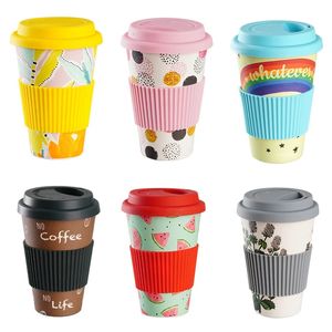 Water Bottles Heat Resistance Bamboo Fiber Mug Coffee Mugs With Silicone Lid Tea Milk Bear Cup Drinkware Bottle 470ML 231130