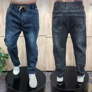 Calças de brim masculinas 2024 outono inverno estiramento casual mens magro cordão homens em linha reta denim calças masculinas