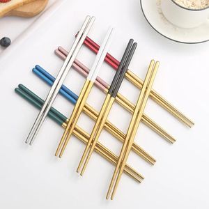 Chopsticks 5 Pairs Grade Stainless Steel Multicolor Lightweight Reusable Non-Slip Chop Sticks Dishwasher Safe 8.2 Inches