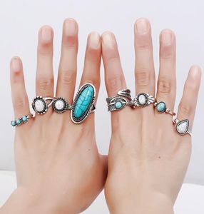 Fashion Women Elegant Cluster Ring MultiPiece Set Turquoise Personalized Open Super Beautiful Rings for Women3372727