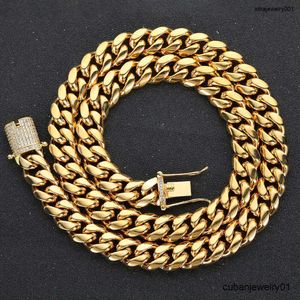 Mode smycken halsbandskedjor hiphop 18k guldpläterad rostfritt stål smycken ised cadena hombre miami kubansk länk kedja halsband för män