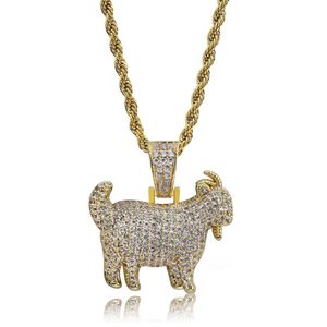 Shiny Trendy Goat Animal Pendant Necklace Charms For Men Women Gold Silver Color Cubic Zircon Hip Hop Jewelry296D