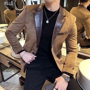 Men's coat new fashion men handsome leather suit coat texture texture imitation deerskin velvet suit thick single suit jacket R231201